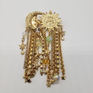 Kirks Folly, Sun, Moon, Stars Brooch gold tone pin